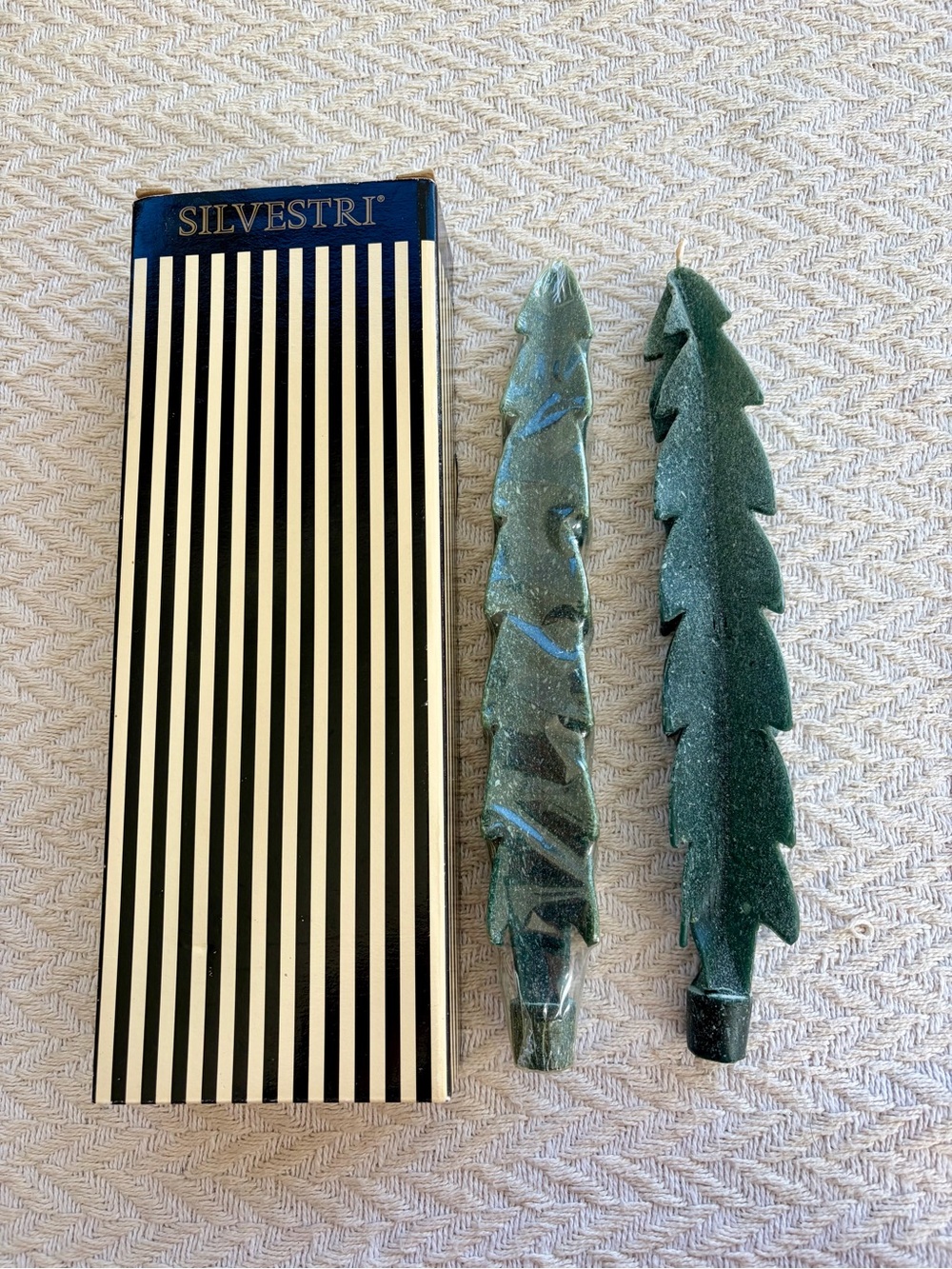 Vintage 1998 Silvestri Christmas Tree Taper Candles Set of 2 Green Holiday